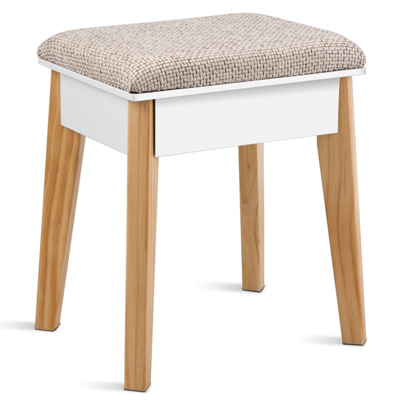 Costway Contemporary MDF and Wood Makeup Vanity Set in White and Natural