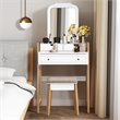 Costway Contemporary MDF and Wood Makeup Vanity Set in White and Natural