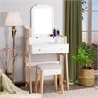 Costway Contemporary MDF and Wood Makeup Vanity Set in White and Natural