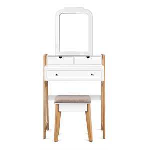Costway Contemporary MDF and Wood Makeup Vanity Set in White and Natural