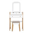 Costway Contemporary MDF and Wood Makeup Vanity Set in White and Natural
