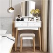 Costway MDF and Pine Wood Vanity Table Set with Cushioned Stool in White