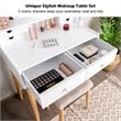Costway MDF and Pine Wood Vanity Table Set with Cushioned Stool in White