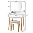 Costway MDF and Pine Wood Vanity Table Set with Cushioned Stool in White