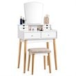 Costway MDF and Pine Wood Vanity Table Set with Cushioned Stool in White
