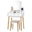 Costway MDF and Pine Wood Vanity Table Set with Cushioned Stool in White