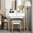 Costway MDF and Pine Wood Vanity Table Set with Cushioned Stool in White