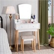 Costway MDF and Pine Wood Vanity Table Set with Cushioned Stool in White