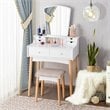 Costway MDF and Pine Wood Vanity Table Set with Cushioned Stool in White