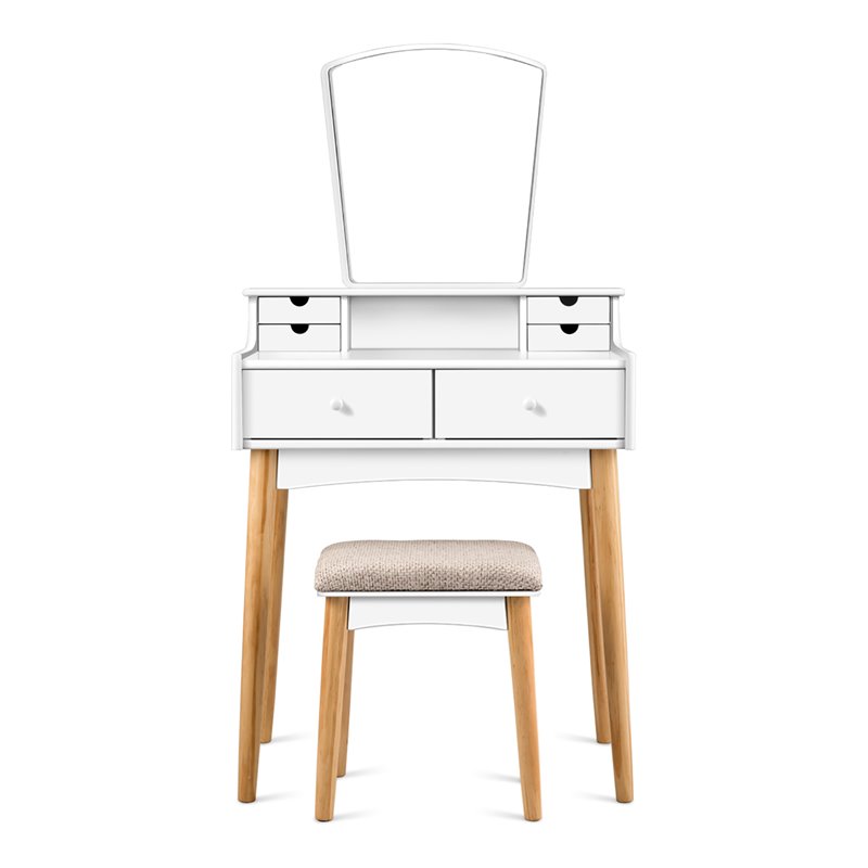 Costway MDF and Pine Wood Vanity Table Set with Cushioned Stool in White