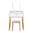 Costway MDF and Pine Wood Vanity Table Set with Cushioned Stool in White