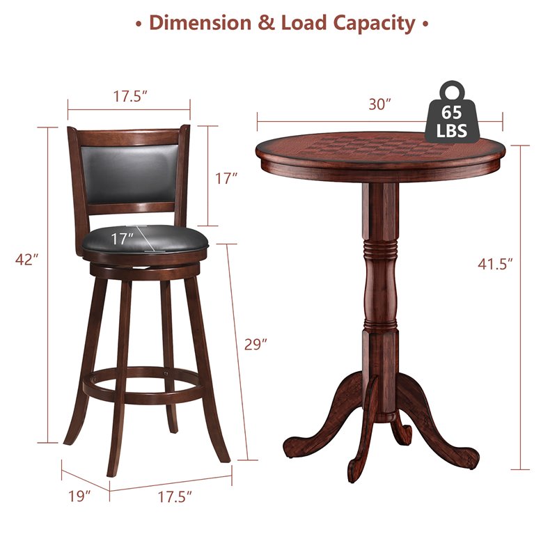 Costway 3-piece MDF Pub Set with Round Bar Height Table & 2 Bar Stools in Brown