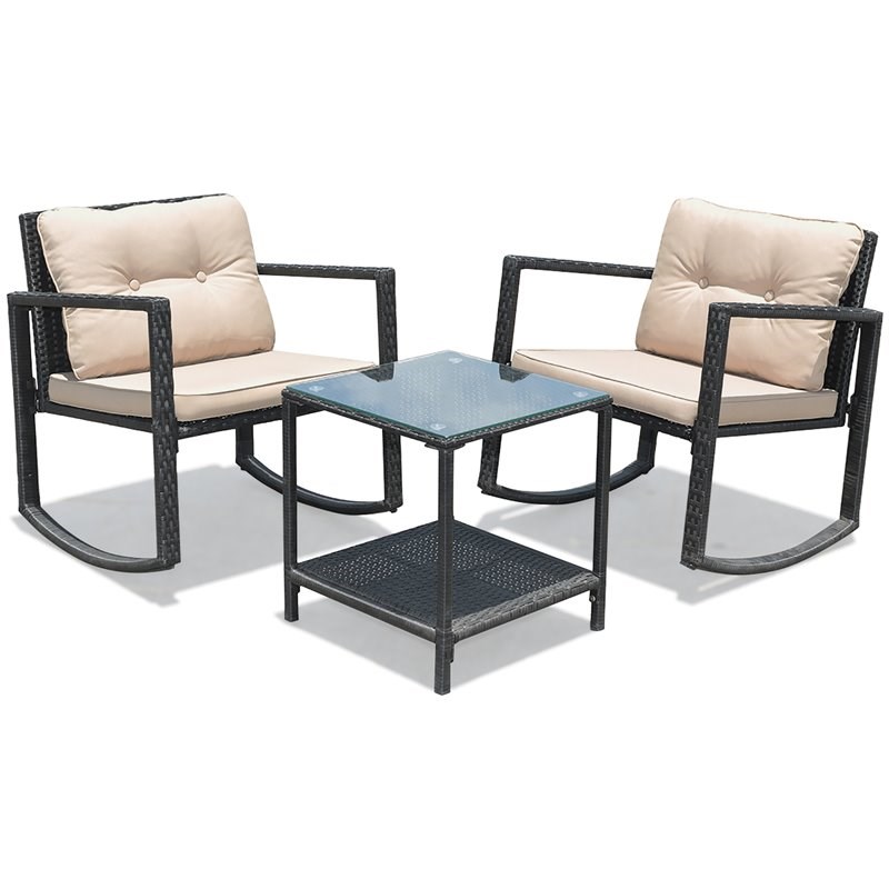 Costway 3-piece Patio Conversation Set with Cushioned Sofa in Beige