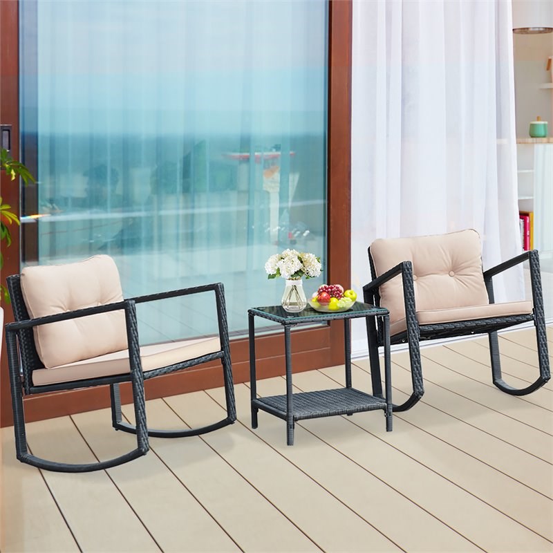 Costway 3-piece Patio Conversation Set with Cushioned Sofa in Beige