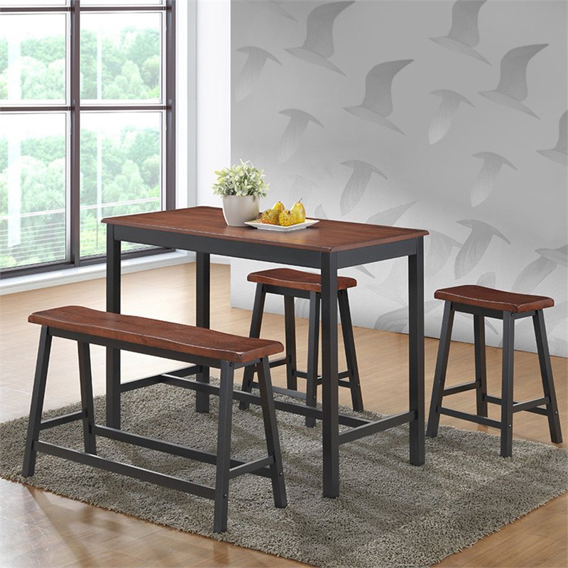 Costway 4-piece Counter Height Table Set with Bench & 2 Stools in Reddish Brown