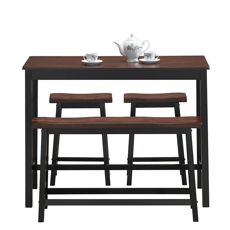Costway 4-piece Counter Height Table Set with Bench & 2 Stools in Reddish Brown