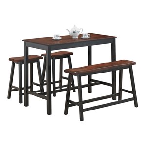 Costway 4-piece Counter Height Table Set with Bench & 2 Stools in Reddish Brown