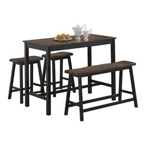 Costway 4-piece Counter Height Table Set with Bench & 2 Stools in Taupe Brown