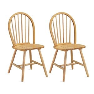 Costway Wood Vintage Windsor Dining Side Chair in Natural (Set of 2)