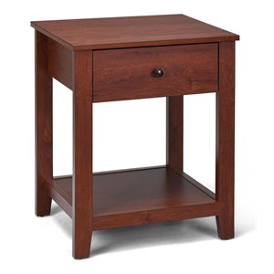 Costway Particle Board End Side Table with Drawer and Storage Shelf in Brown