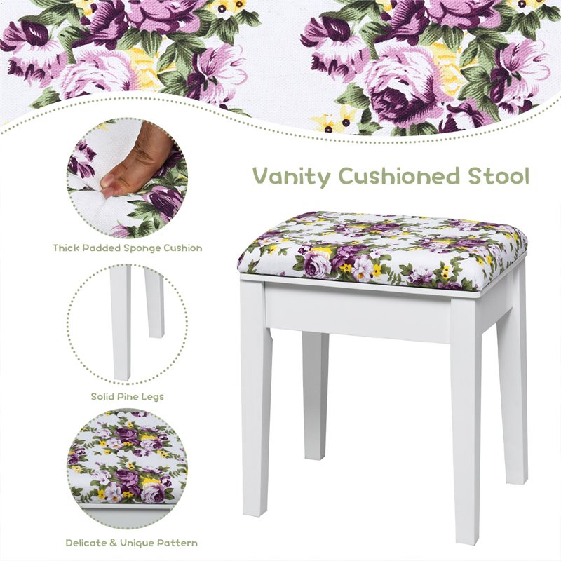 Costway MDF and Wood Vanity Dressing Table Set with 7 Compartments in White