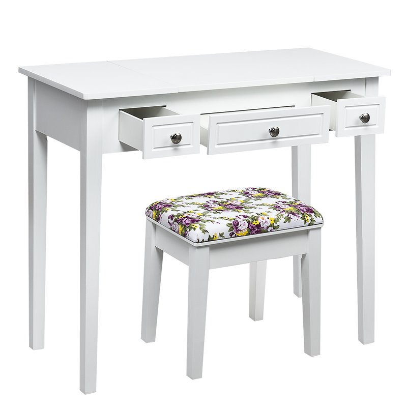 Costway MDF and Wood Vanity Dressing Table Set with 7 Compartments in White