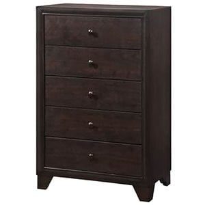 Costway 5-drawer MDF Rubber Wood and PU Dresser Chest in Reddish Brown
