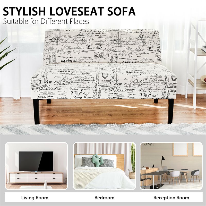 Costway Contemporary Wood and Sponge Armless Loveseat Sofa in Beige/Black