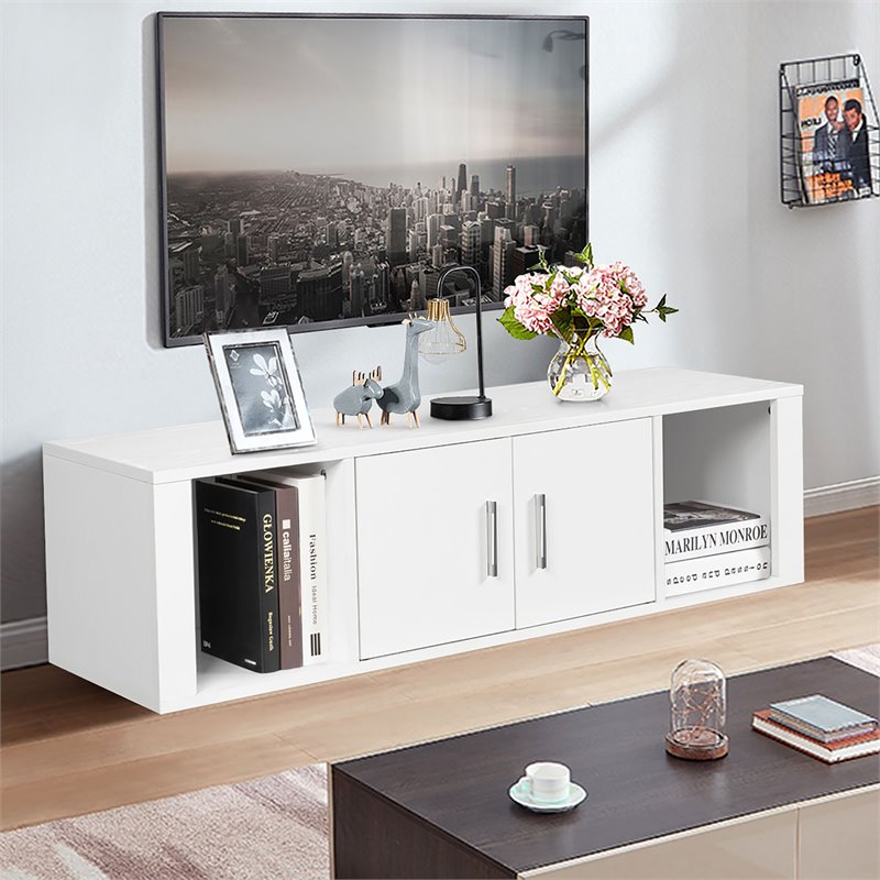 Costway Chipboard Wall Mounted Floating Hutch with 2 Doors in White