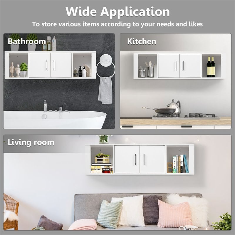 Costway Chipboard Wall Mounted Floating Hutch with 2 Doors in White