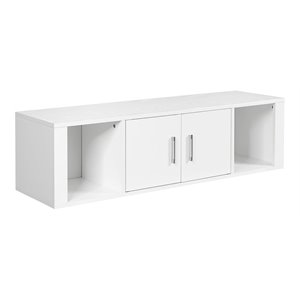 costway chipboard wall mounted floating hutch with 2 doors in white
