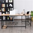 Costway Iron L-Shaped Corner Computer Desk with Adjustable Leg Pads in Natural