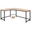 Costway Iron L-Shaped Corner Computer Desk with Adjustable Leg Pads in Natural