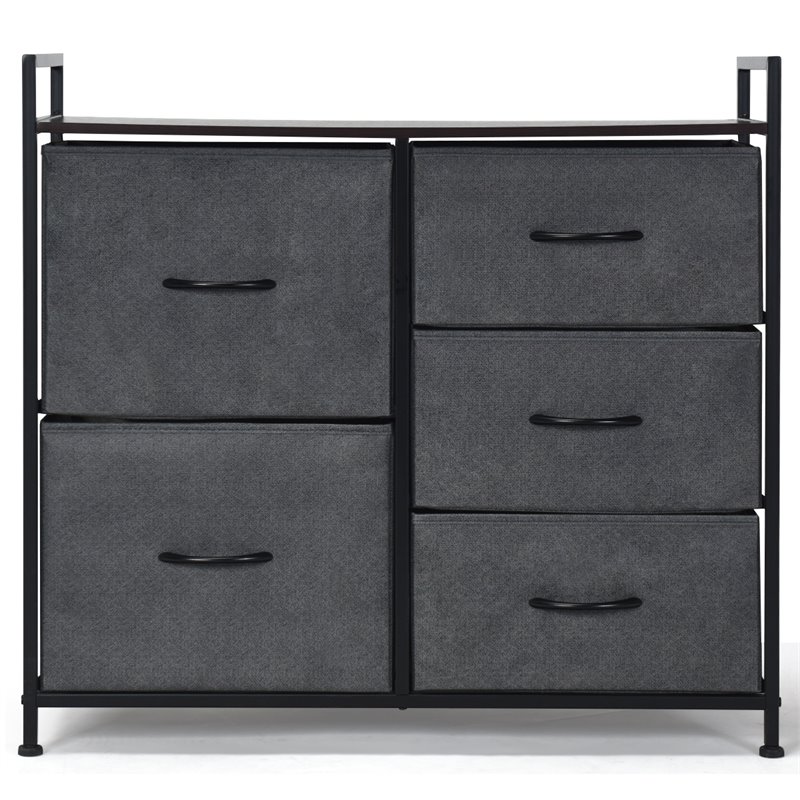 Costway 5-drawer Contemporary Iron MDF and Cloth Dresser Storage in Dark Gray