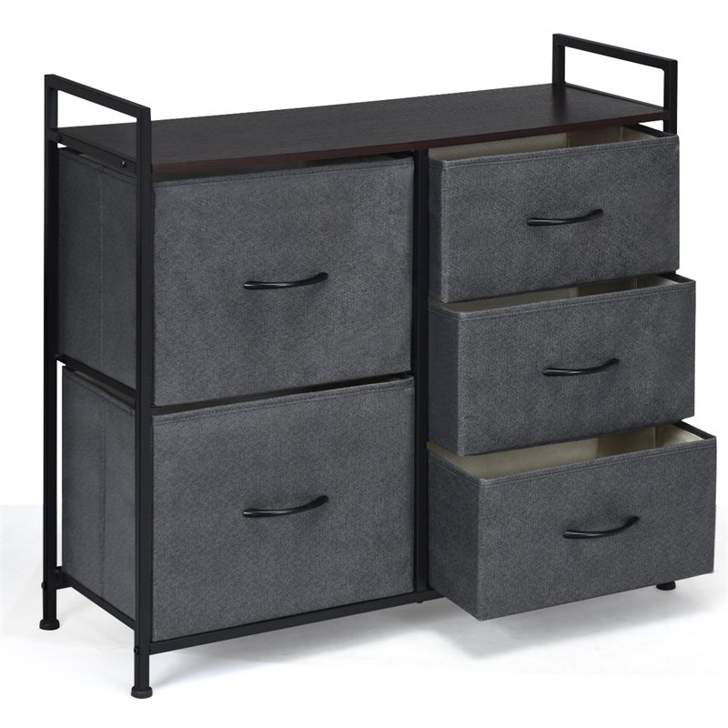 Costway 5-drawer Contemporary Iron MDF and Cloth Dresser Storage in Dark Gray