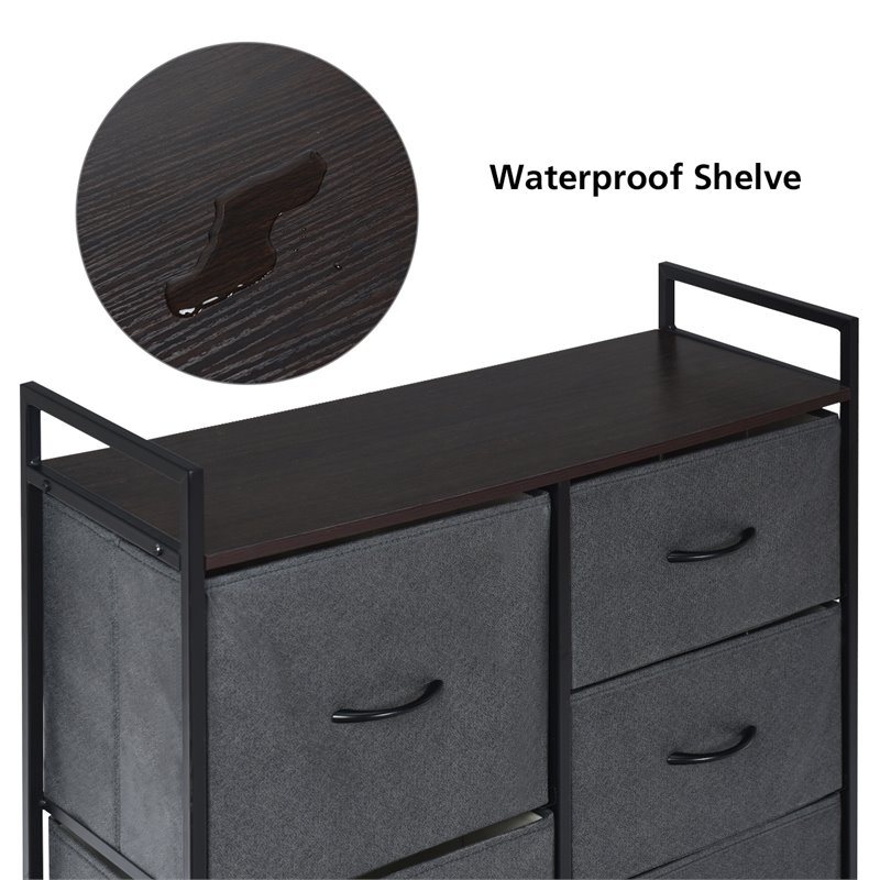 Costway 5-drawer Contemporary Iron MDF and Cloth Dresser Storage in Dark Gray
