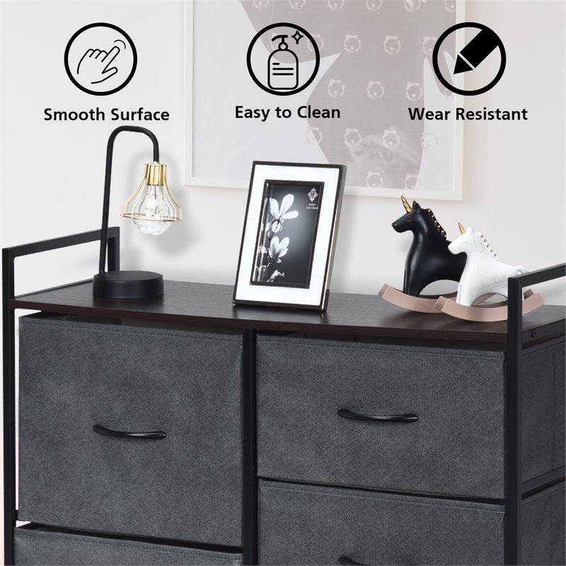 Costway 5-drawer Contemporary Iron MDF and Cloth Dresser Storage in Dark Gray