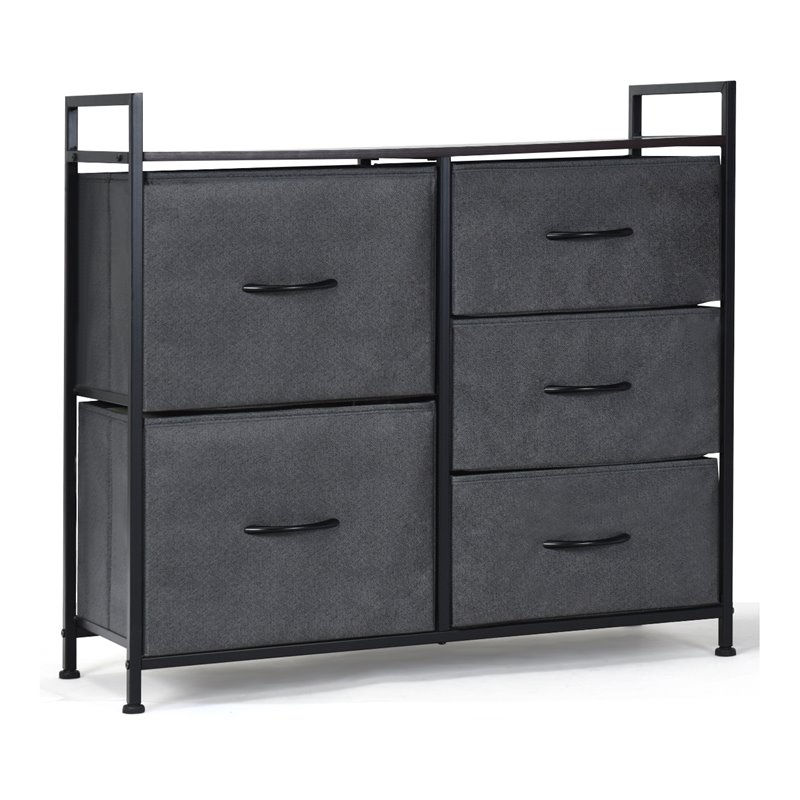 Costway 5-drawer Contemporary Iron MDF and Cloth Dresser Storage in Dark Gray