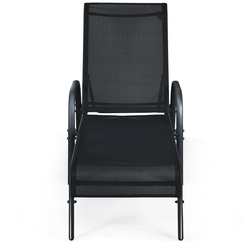 Costway Steel and Fabric Patio Lounge Chair with Adjustable Backrest in Black