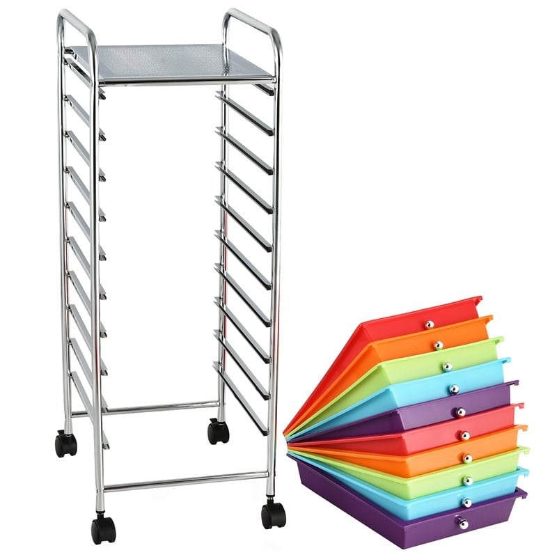 Costway 10-drawer Steel and Plastic Rolling Storage Cart in Multi-Color