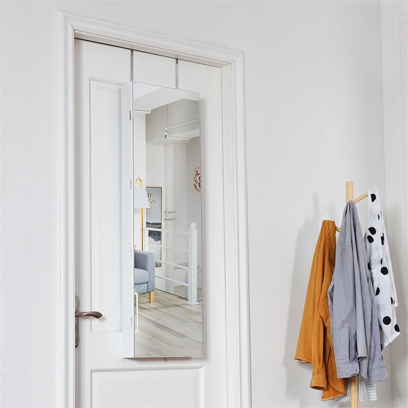 Costway MDF Board Wall/Door Mounted Full-length Mirror Jewelry Cabinet in White