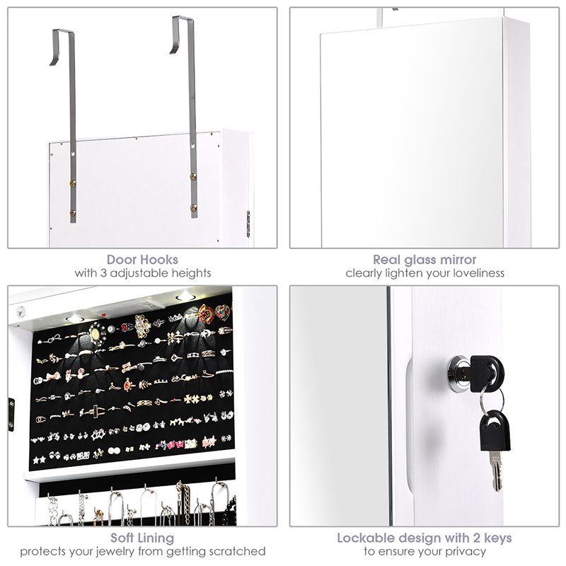 Costway MDF Board Wall/Door Mounted Full-length Mirror Jewelry Cabinet in White