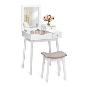 Costway Contemporary MDF and Wood Vanity Dressing Table Set with Stool in White