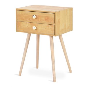 costway 2-drawer contemporary mdf and wood nightstand in natural