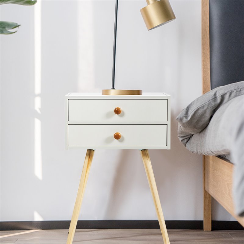 Costway 2-drawer Contemporary MDF and Wood Nightstand in White
