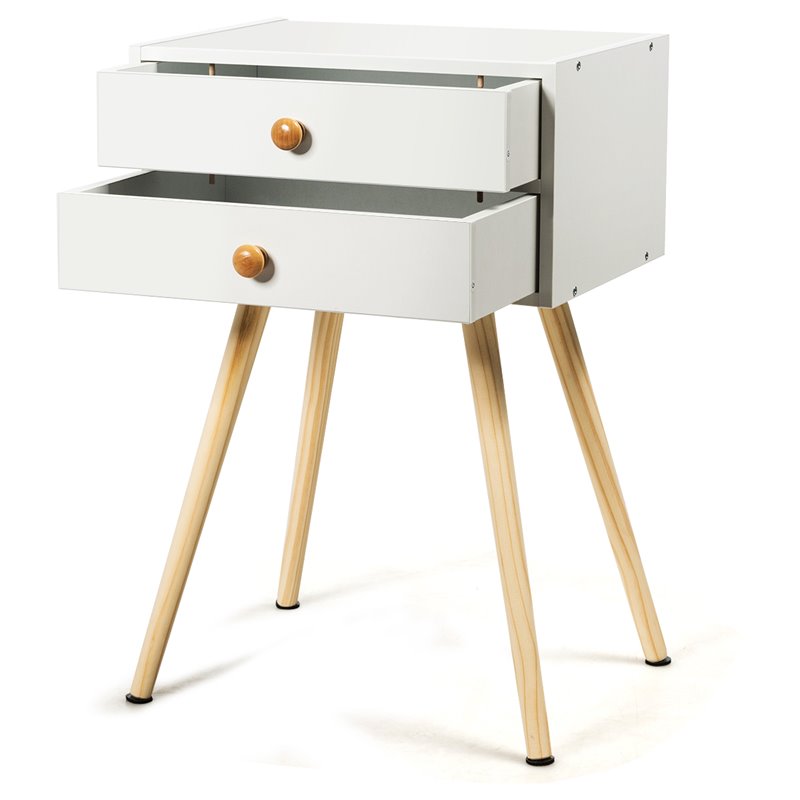 Costway 2-drawer Contemporary MDF and Wood Nightstand in White