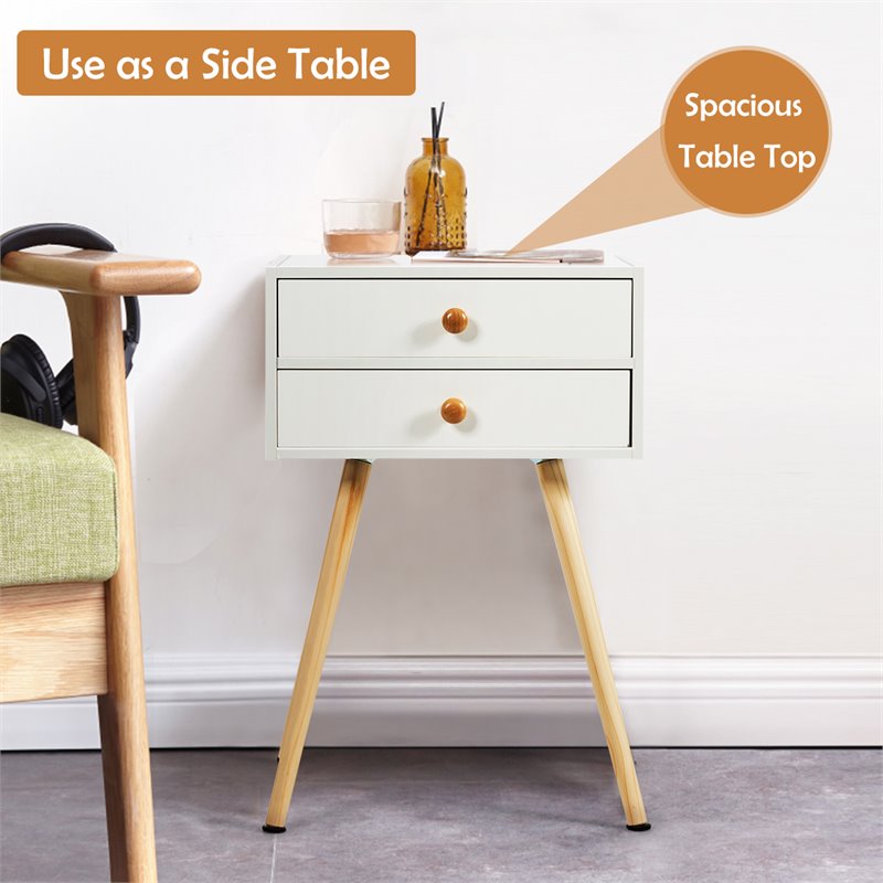 Costway 2-drawer Contemporary MDF and Wood Nightstand in White
