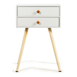 costway 2-drawer contemporary mdf and wood nightstand in white