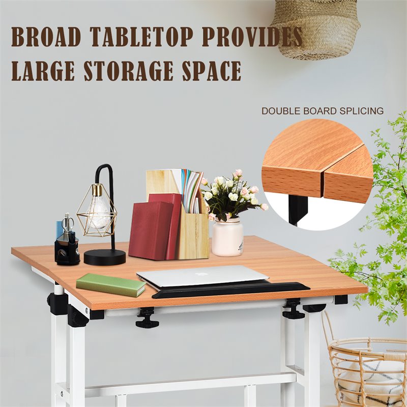 Costway Steel and Particle Board Adjustable Mobile Standing Desk in White