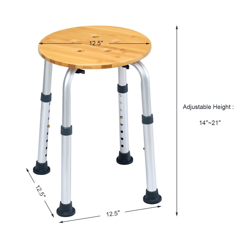 Costway Bamboo & Aluminum Bath Chair with Round Shaped Top in Silver